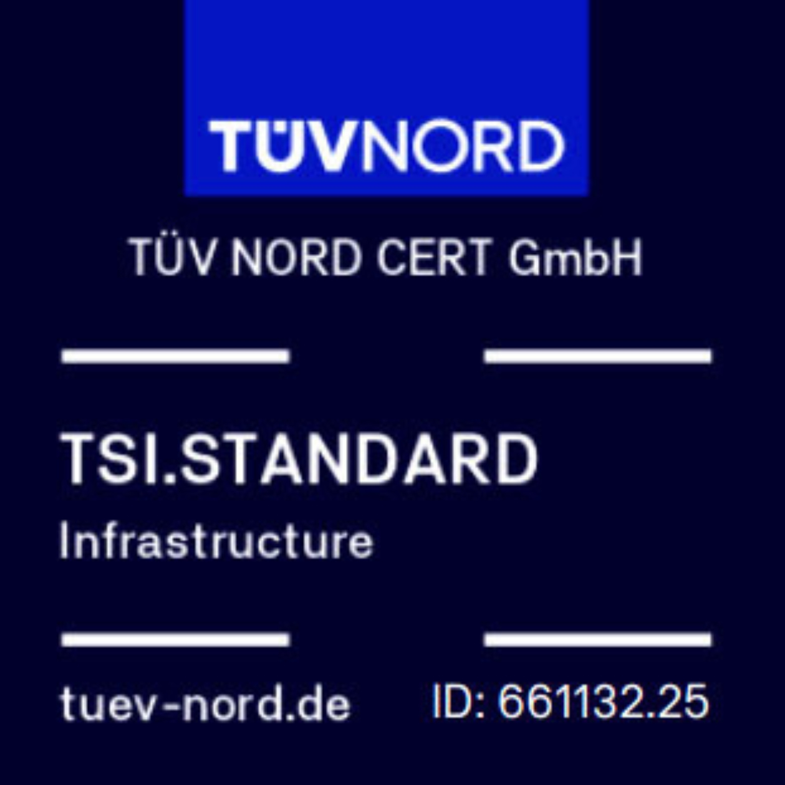 Prüfzeichen_ID 661132.25_TSI Standard Infrastructure_TÜV NORD CERT Heidelberg iT - Über uns - Zertifikate - TSI Standard Prüfzeichen