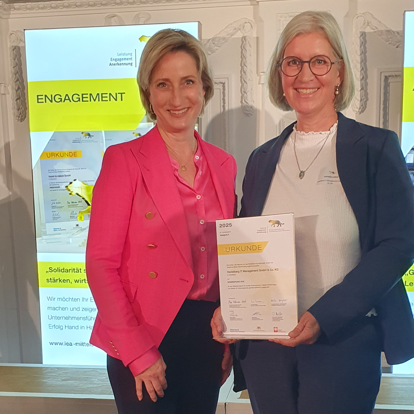 Lea-Mittelstandspreis 2025: Heidelberg iT mit Nominierungsurkunde geehrt